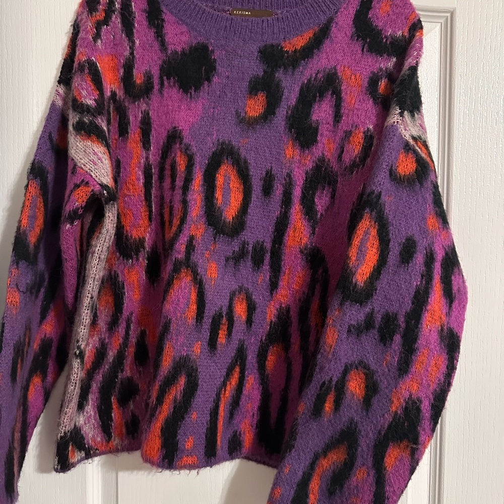 Kerisma Purple Crew Neck Sweater with Bold Pattern